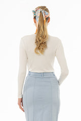 White Long Sleeve Ribbed Tee