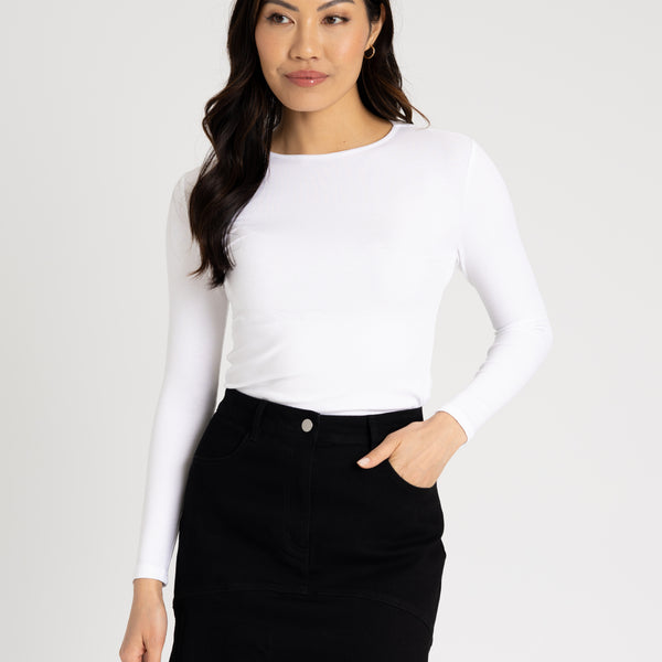 トップス CFT. sleeve rib over longTee (white) Women Long Sleeve Ribbed Basic Shirt Bodycon Stretch Cropped