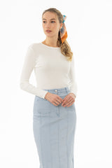 White Long Sleeve Ribbed Tee