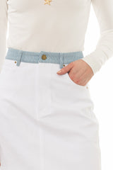 White Pinstripe Trim Denim Maxi Skirt