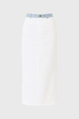 White Pinstripe Trim Denim Maxi Skirt