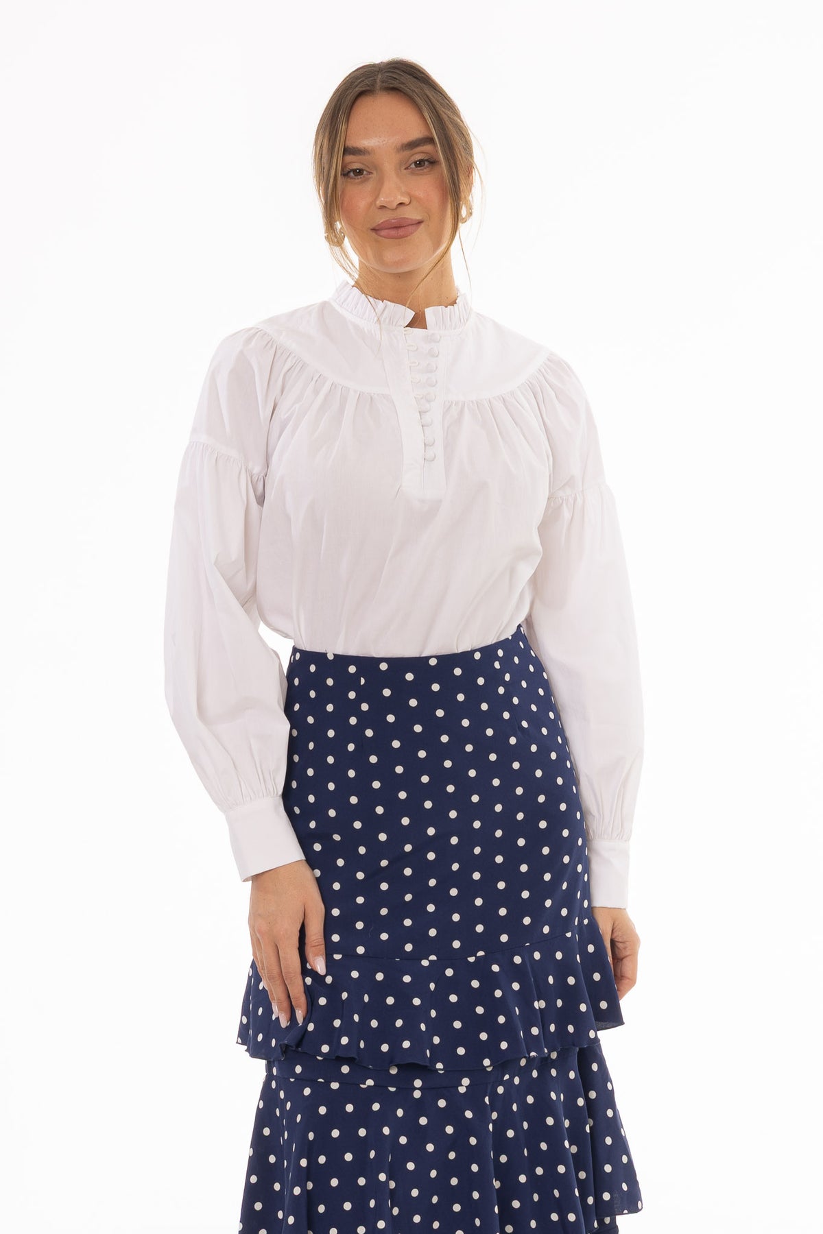 White Pintuck Ruffle Blouse – BLANK