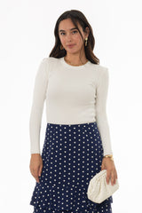 White Ribbed Knit Top