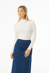 White Ribbed Mock Neck Top