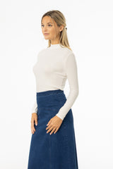 White Ribbed Mock Neck Top