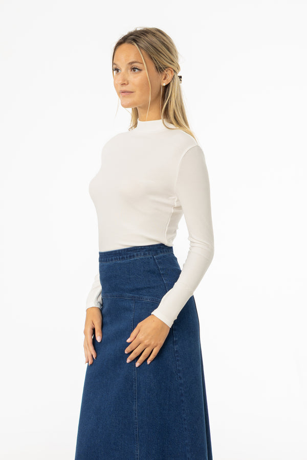 White Ribbed Mock Neck Top