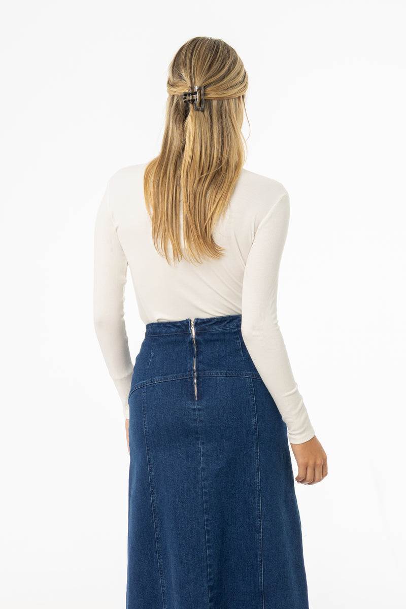 White Ribbed Mock Neck Top