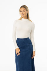 White Ribbed Mock Neck Top