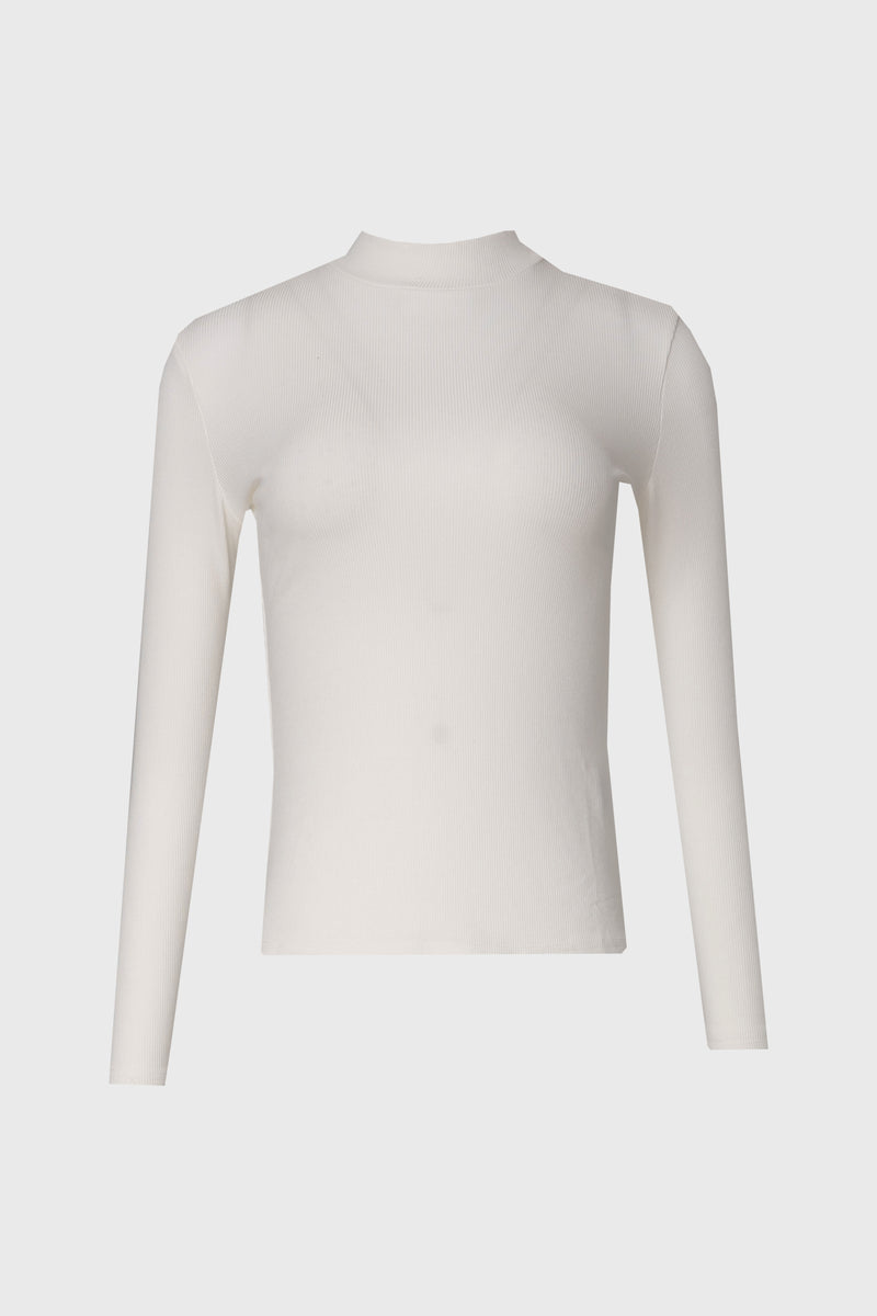 White Ribbed Mock Neck Top
