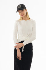 White Ribbed Tie T-Shirt