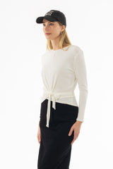 White Ribbed Tie T-Shirt