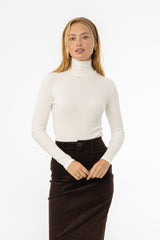 White Ribbed Turtleneck Top