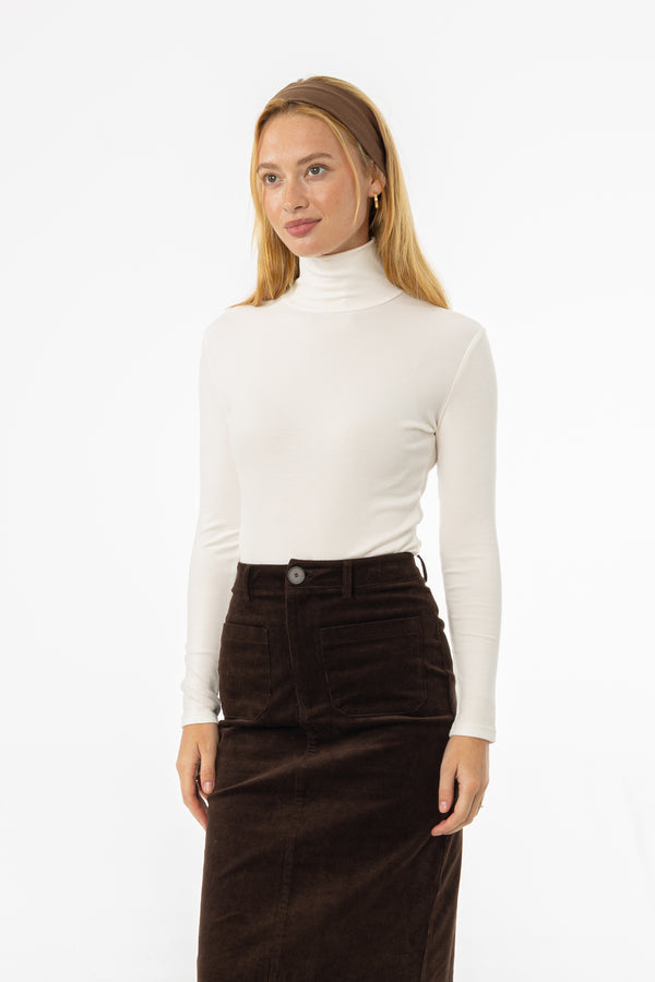 White Ribbed Turtleneck Top
