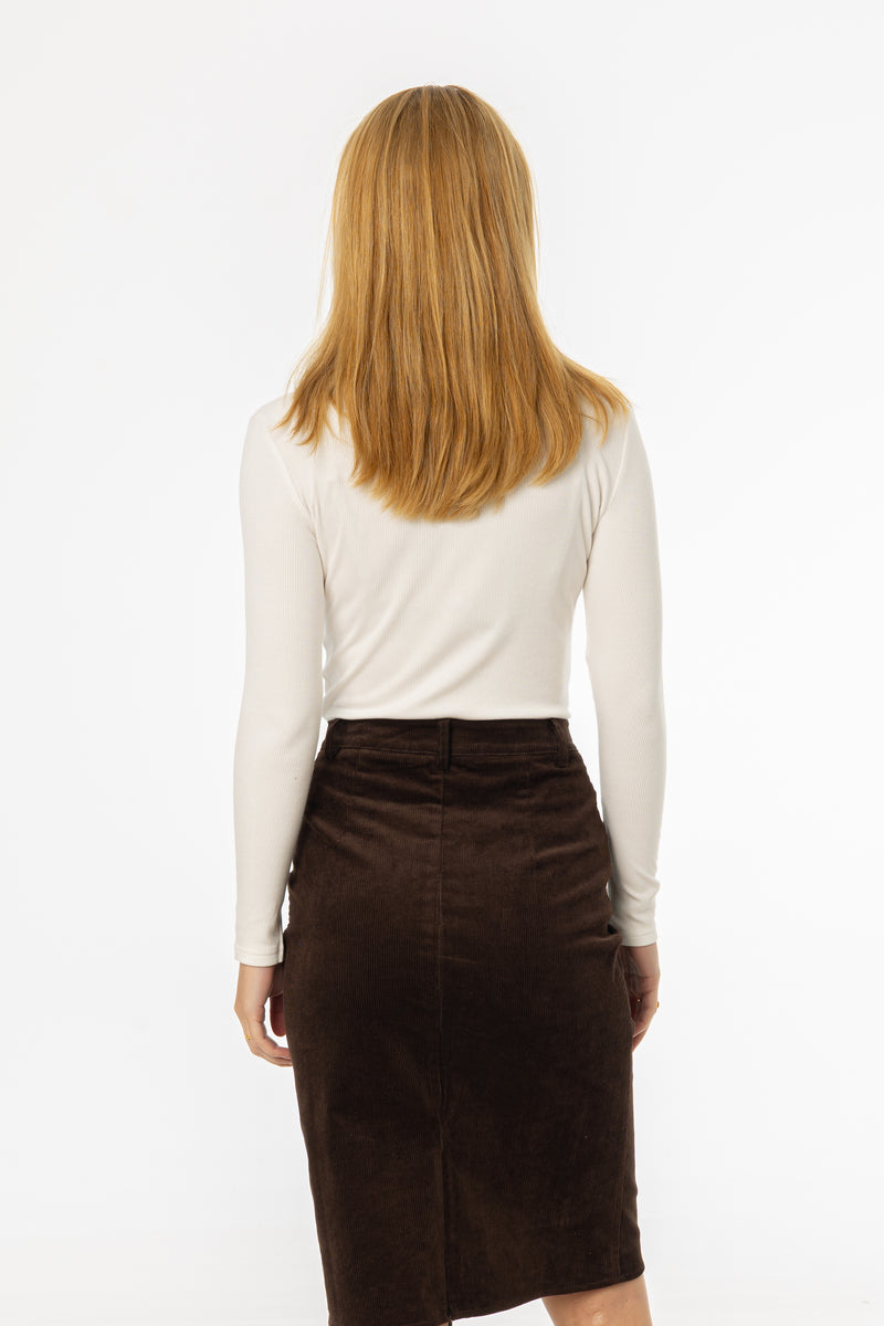 White Ribbed Turtleneck Top