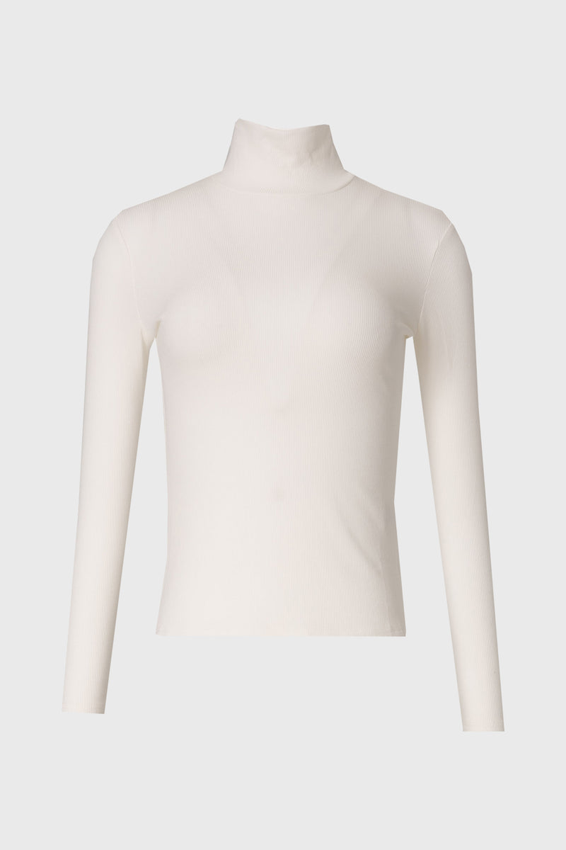 White Ribbed Turtleneck Top