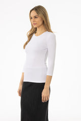 White Ribbed V-Neck 3/4 Sleeve Tee