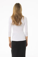 White Ribbed V-Neck 3/4 Sleeve Tee