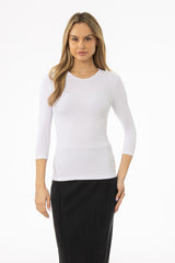 White Ribbed V-Neck 3/4 Sleeve Tee