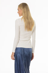 White Ribbed Zipper Top