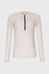 White Ribbed Zipper Top