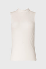 White Ribbed Sleeveless Mock Neck Top