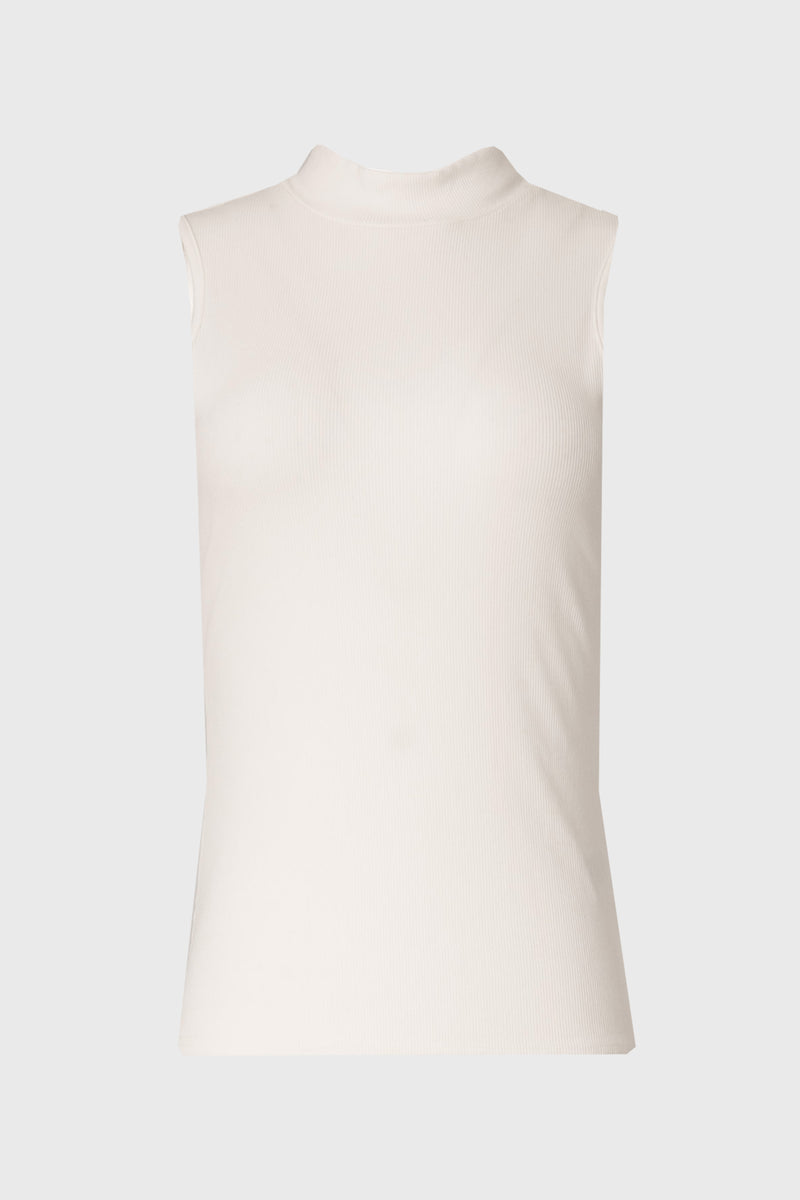 White Ribbed Sleeveless Mock Neck Top