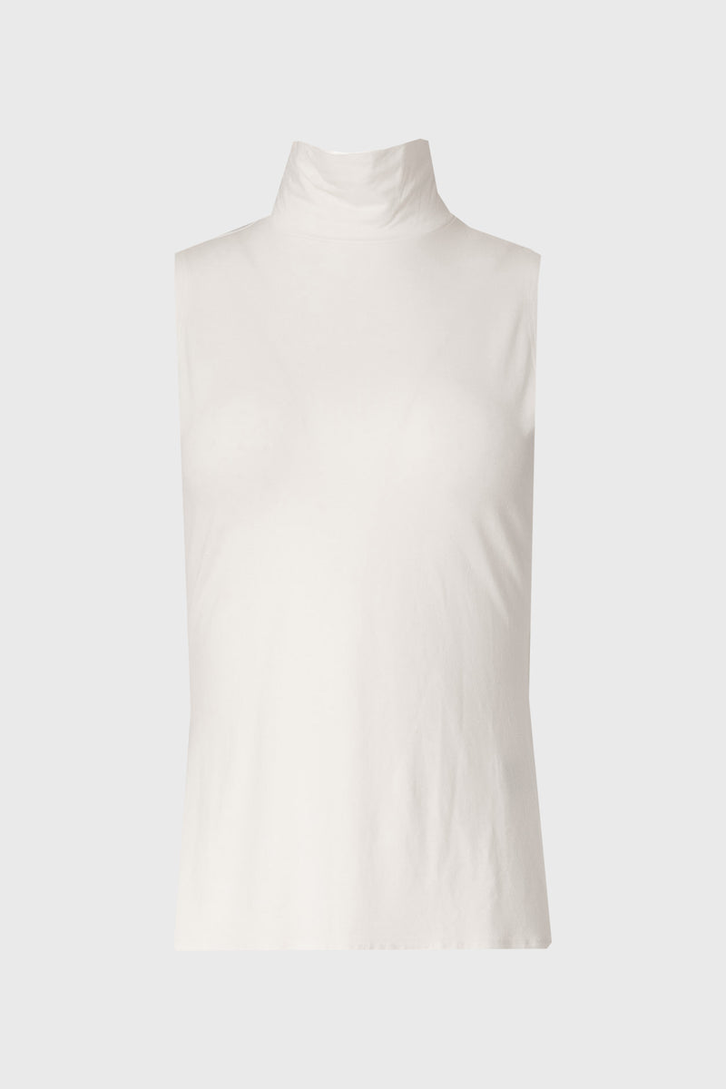 White Solid Sleeveless Turtleneck Top
