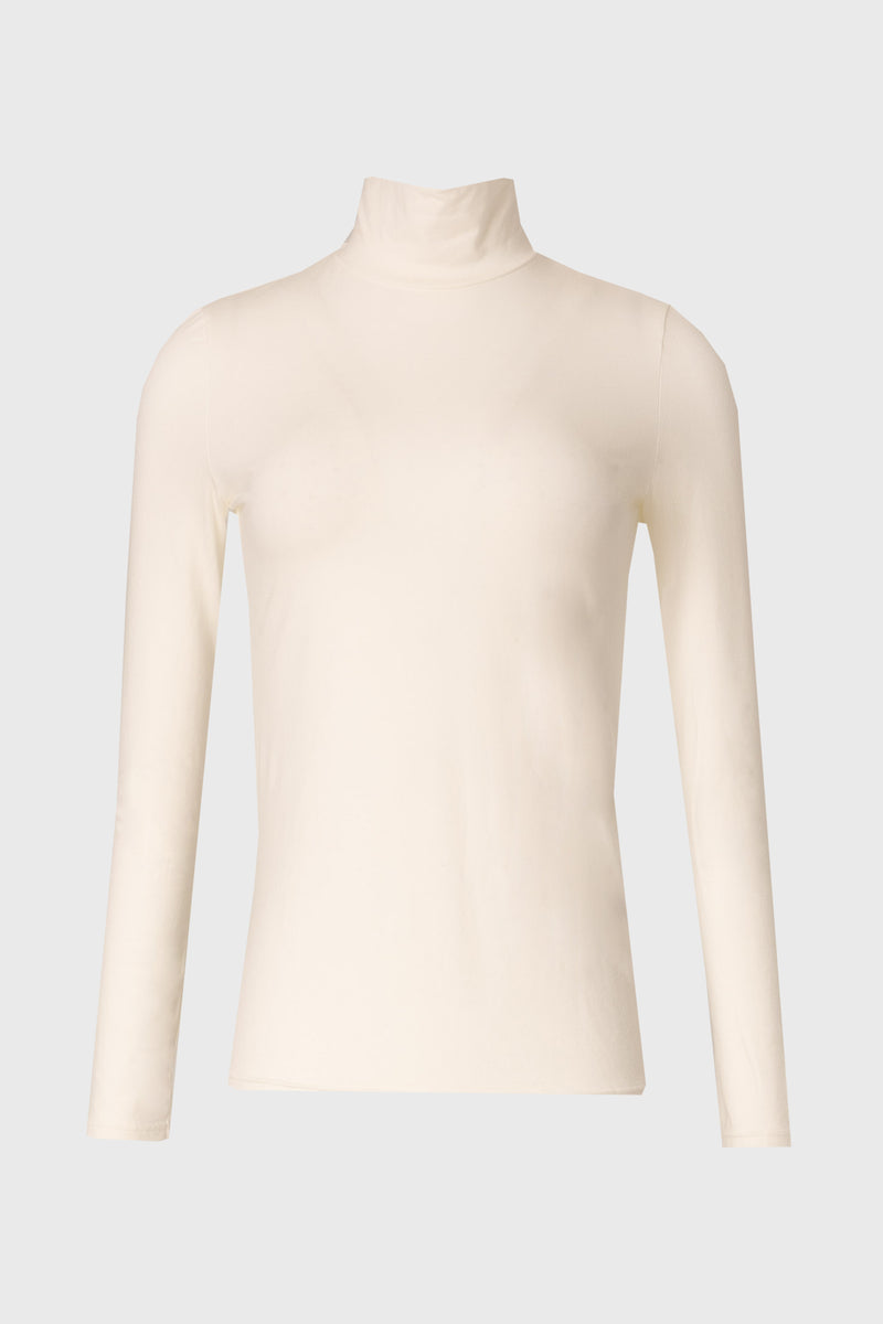 White Solid Turtleneck Top