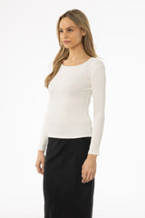 White Solid Wide Neck T-Shirt