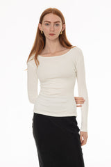 White Solid Wide Neck T-Shirt