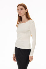 White Solid Wide Neck T-Shirt
