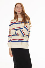White Striped Crew Neck Sweatshirt