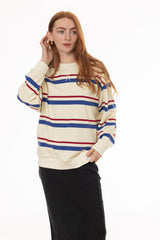 White Striped Crew Neck Sweatshirt