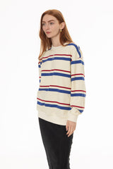 White Striped Crew Neck Sweatshirt