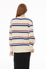 White Striped Crew Neck Sweatshirt
