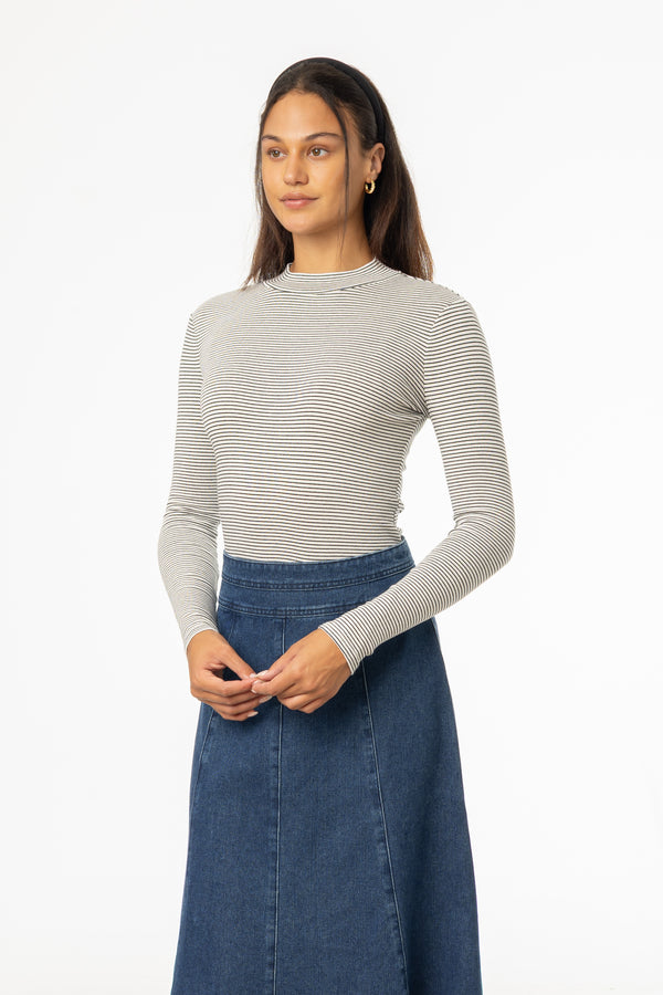White Striped Mock Neck Top