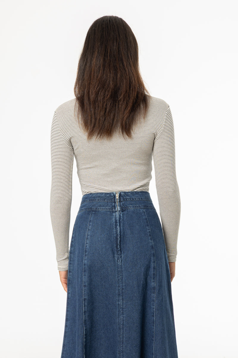 White Striped Mock Neck Top