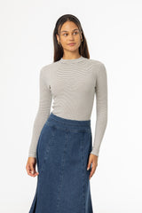 White Striped Mock Neck Top