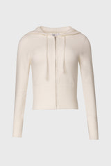 White Zipper Knit Hoodie
