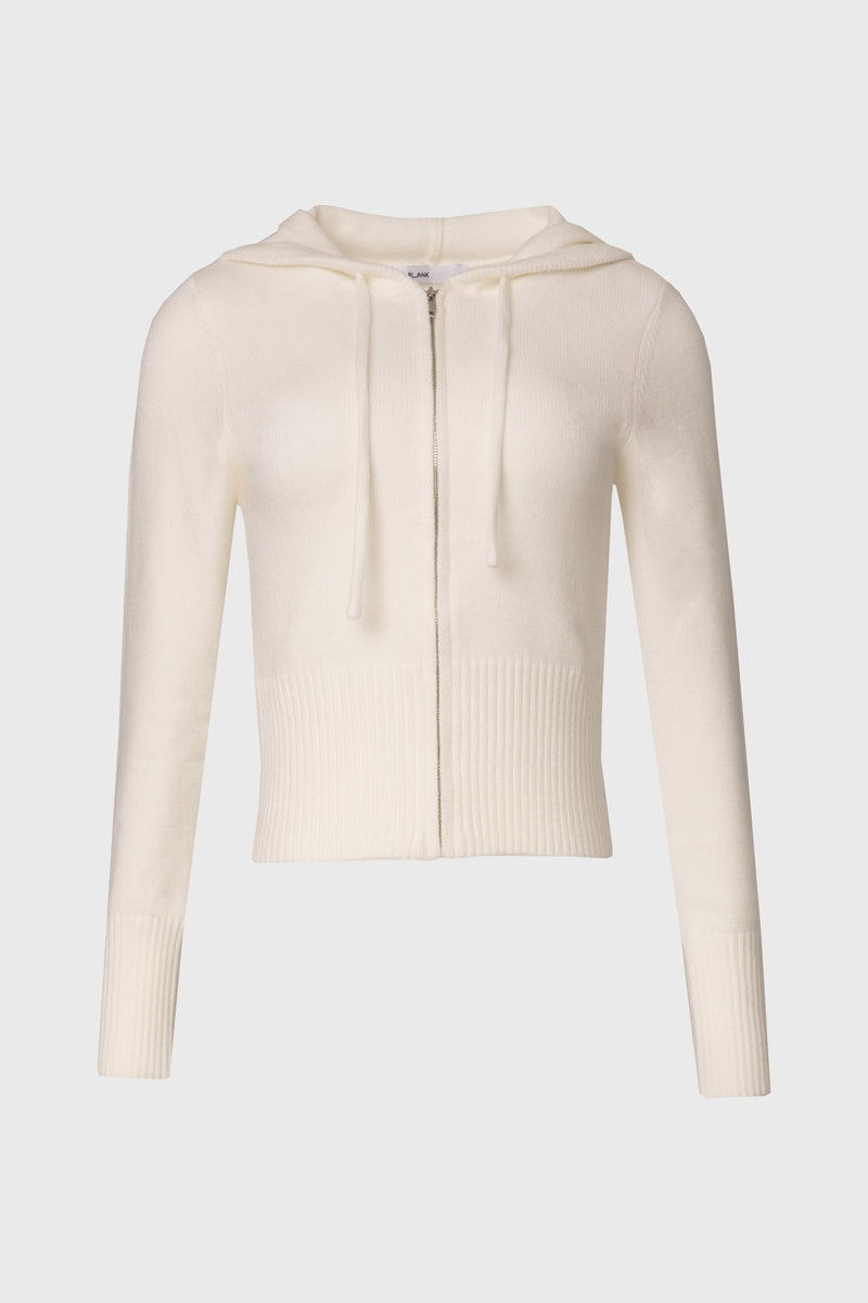 White Zipper Knit Hoodie