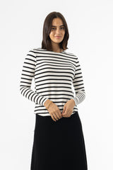 White and Black Striped Knit Top