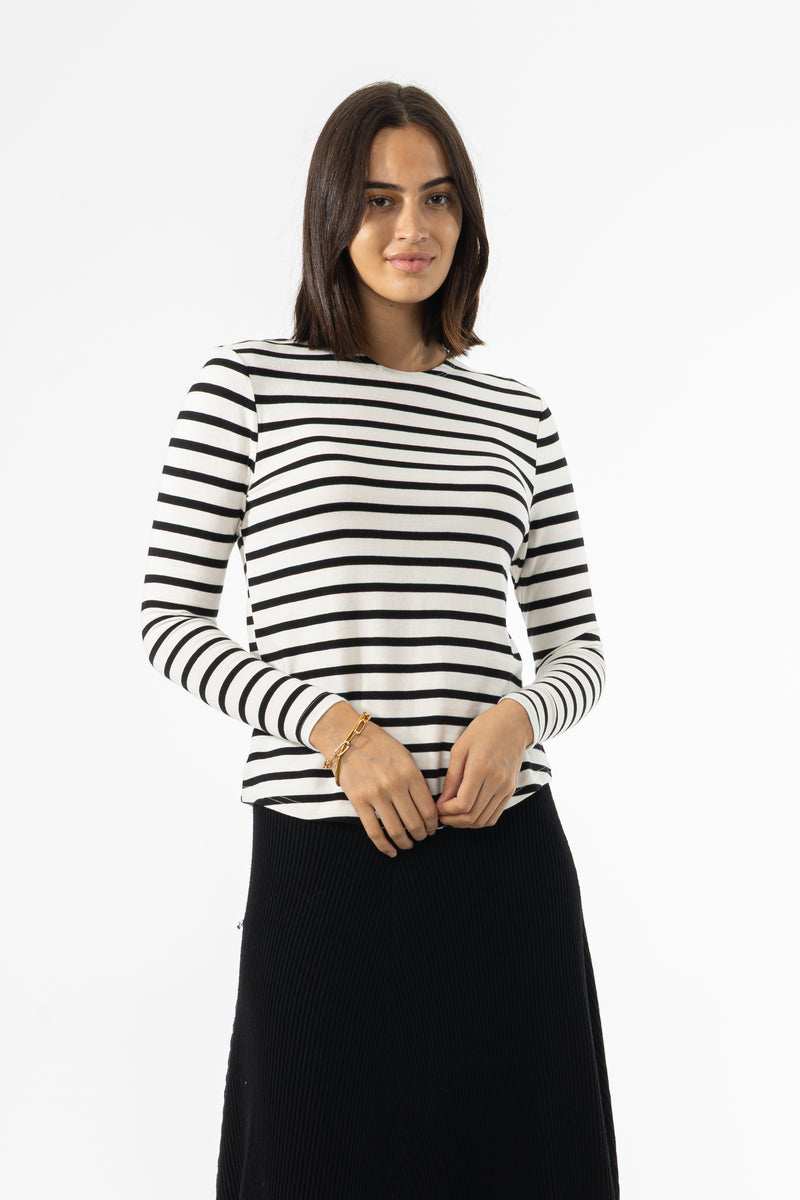 White and Black Striped Knit Top