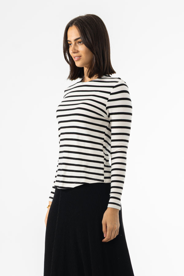 White and Black Striped Knit Top