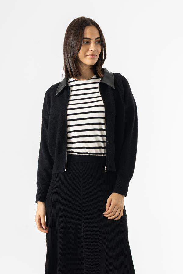 White and Black Striped Knit Top