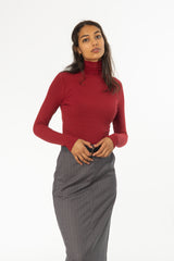 Cherry Ribbed Turtleneck Top