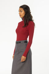 Cherry Ribbed Turtleneck Top