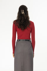 Cherry Ribbed Turtleneck Top