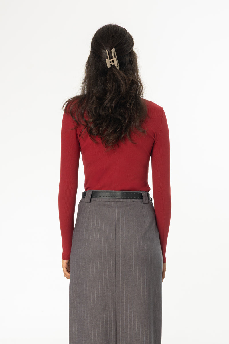 Cherry Ribbed Turtleneck Top