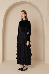 Black Wool Ruffle Skirt