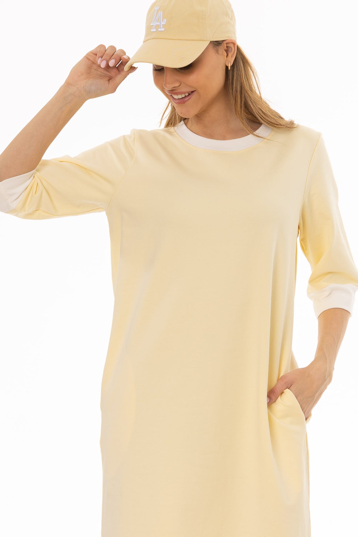 yellow t shirt dress Yellow Contrast T-Shirt Dress – BLANK